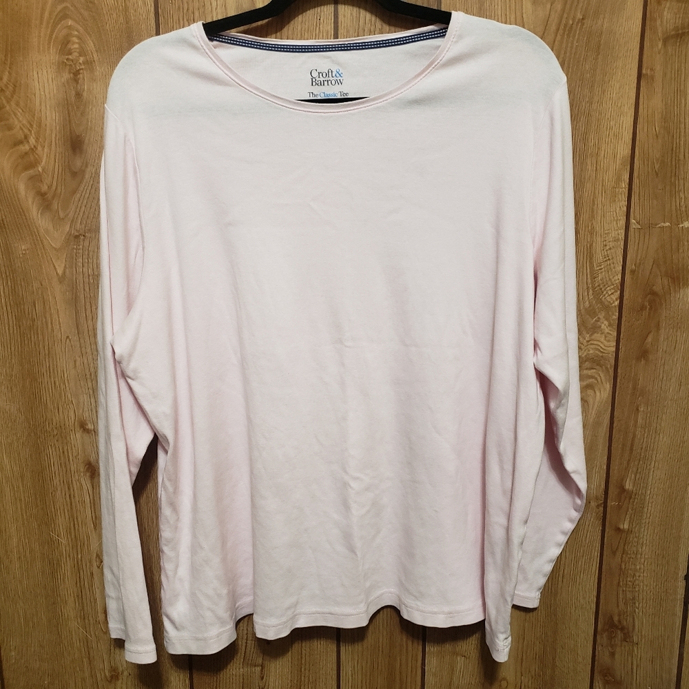 Pink 1X Long Sleeve Croft & Barrow The Classic Tee 100% Cotton - Picture 1 of 3
